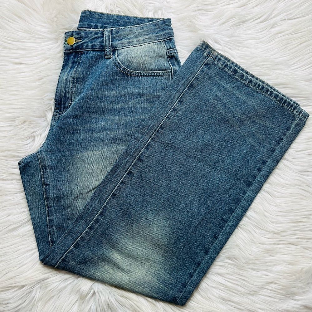 SHEIN wide leg High waisted jeans Medium Dark Wash Size 28